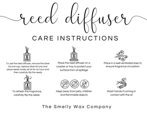 reed diffuser care instructions by the smelly wax company