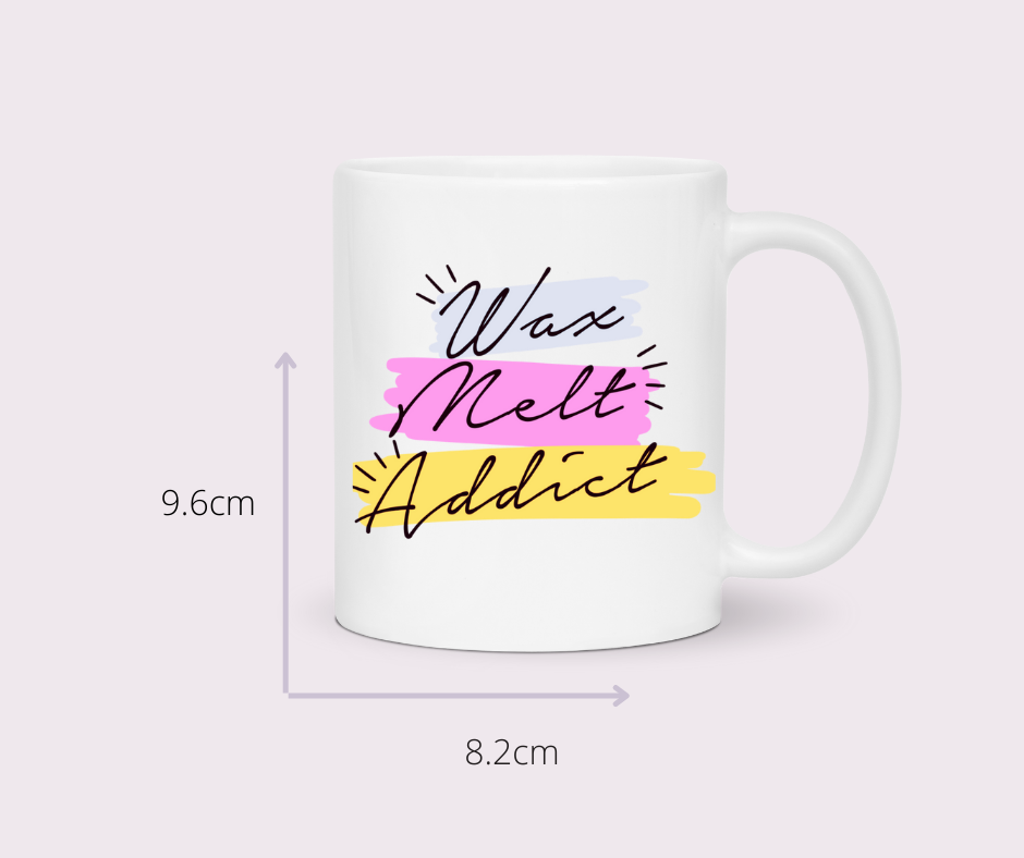 wax melt addict mug with size guide by the smelly wax company